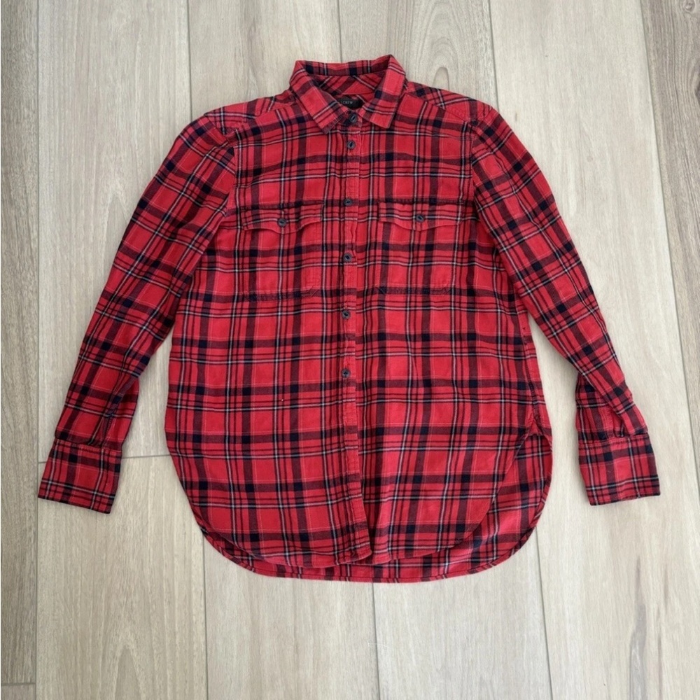 J Crew Shirt Womens 6 Red Black Plaid Button Up 100% Cotton